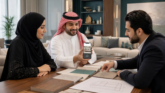 Saudi couple uploading their furniture inspiration during a KLIK Decor consultation