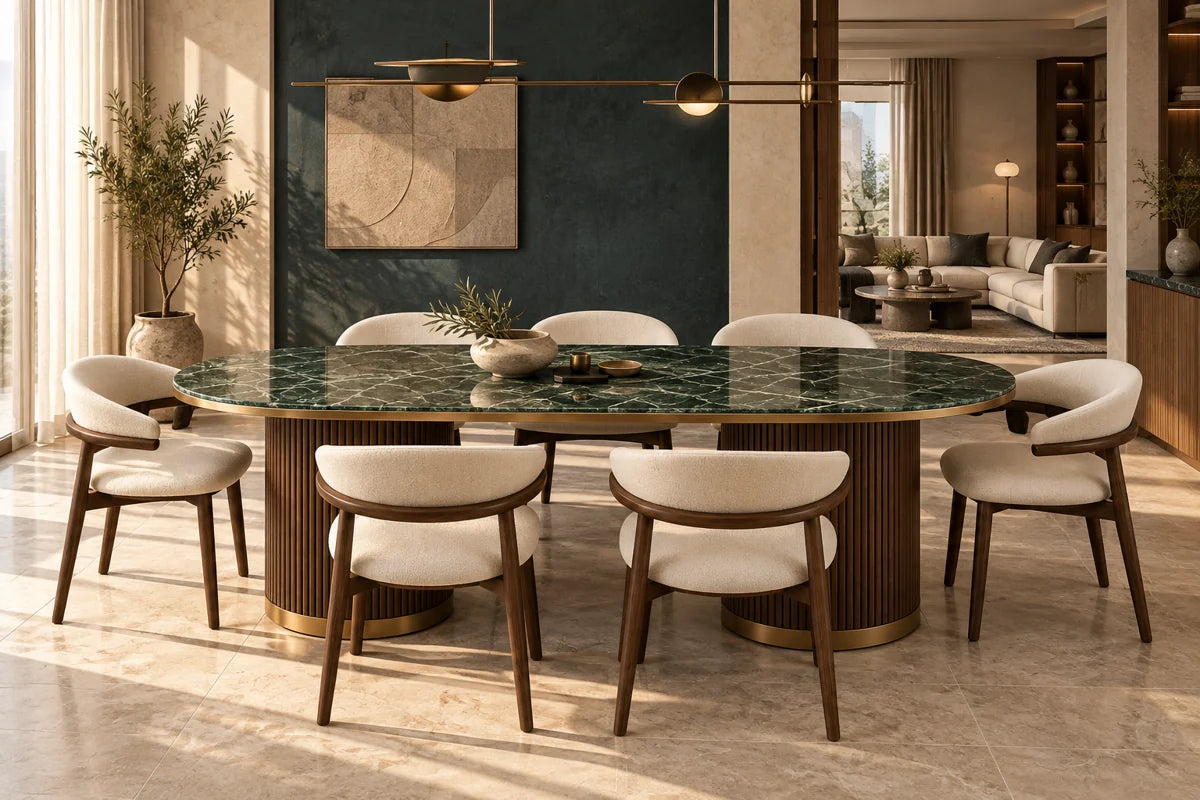 Illustrative serviced-apartment dining space with the KLIK Reef dining set