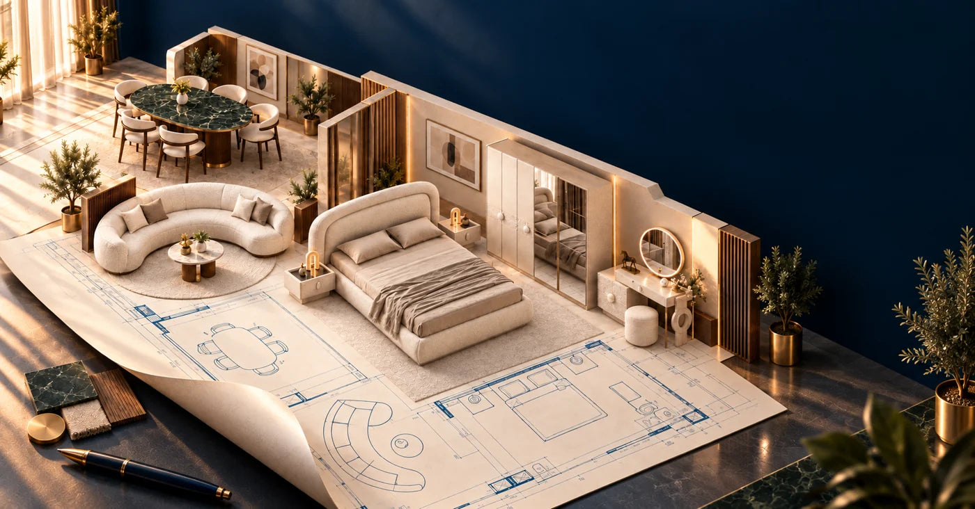 Illustrative coordinated furniture concept using KLIK catalog models