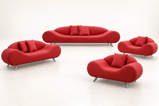 Daisy Sofa — 7-seat set visualization: one 3-seater, one 2-seater and two matching chairs. طقم ٧ مقاعد: ثلاثي + ثنائي + كرسيين.