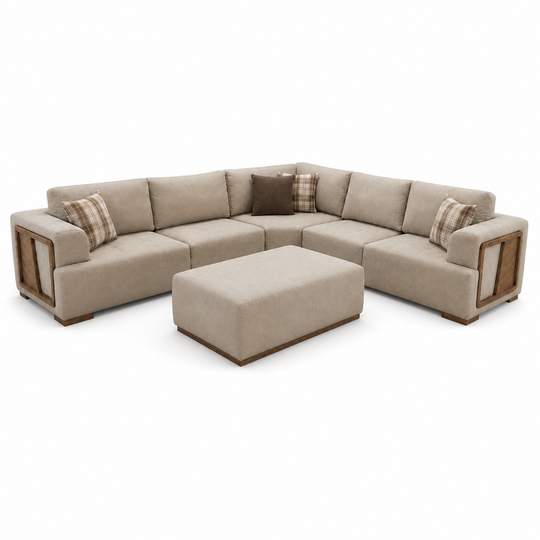 Nova Sectional Sofa - white background product view with matching ottoman
