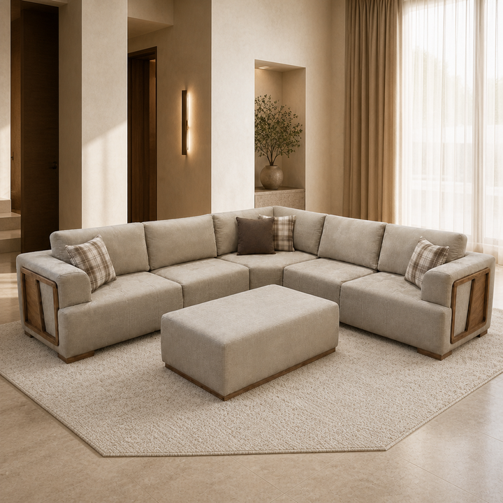 Nova Sectional Sofa - lifestyle front-left view with matching ottoman