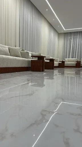 Wood-trimmed majlis seating — KLIK customer-home photograph