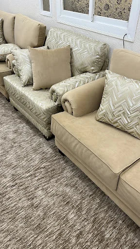 Cream seating with coordinated patterns — KLIK customer-home photograph